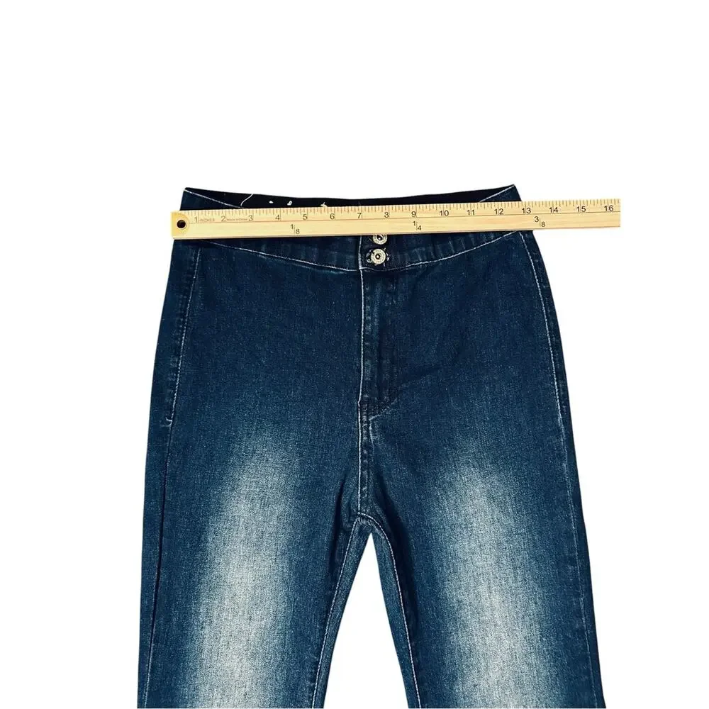 Umgee Jeans Wide Flare Leg High Rise Frayed Hem Stretch Bell Bottoms Size 5